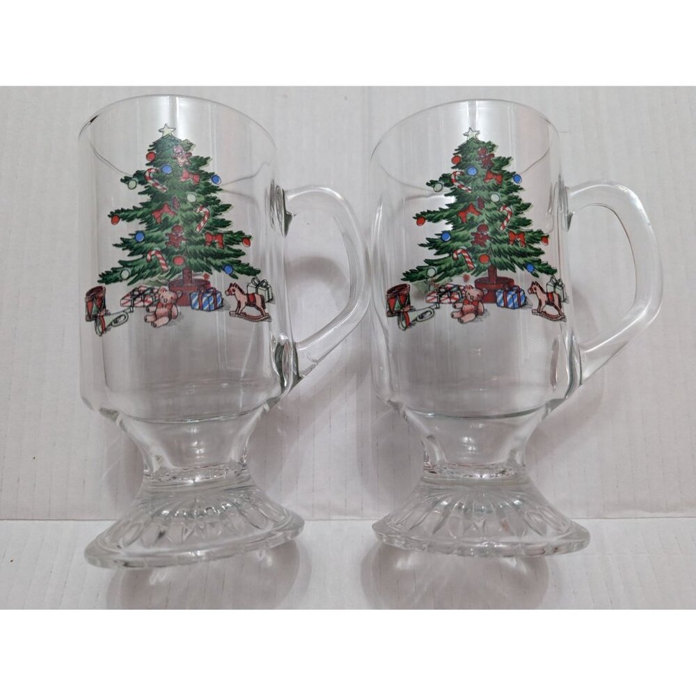 Luminarc Christmas Tree Holly Irish Coffee style footed mugs 6‎ in lot 2